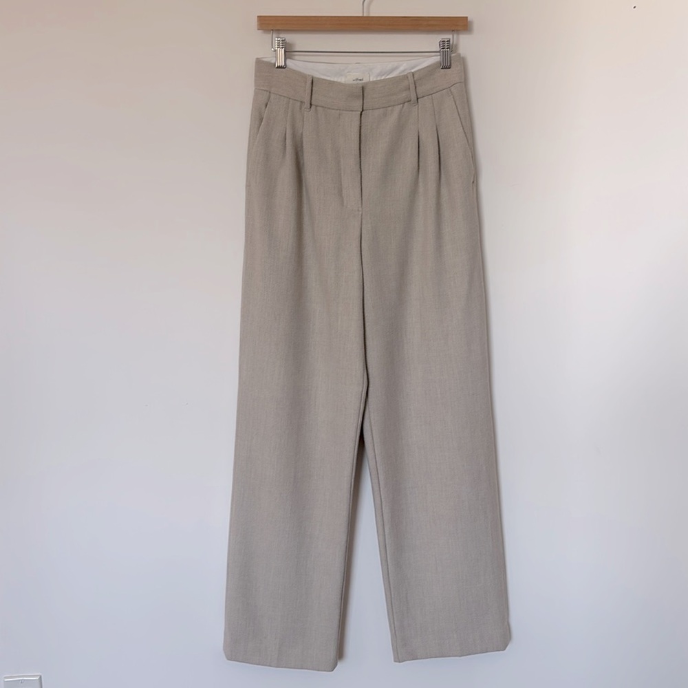 Aritzia Wilfred Effortless Pant Wide-Leg Trouser 6 Heather Cloud White